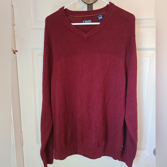 Chaps Men's Classic Long Sleeve Sweater with elbow patches,  Size: XL Color: Red - Picture 4 of 16
